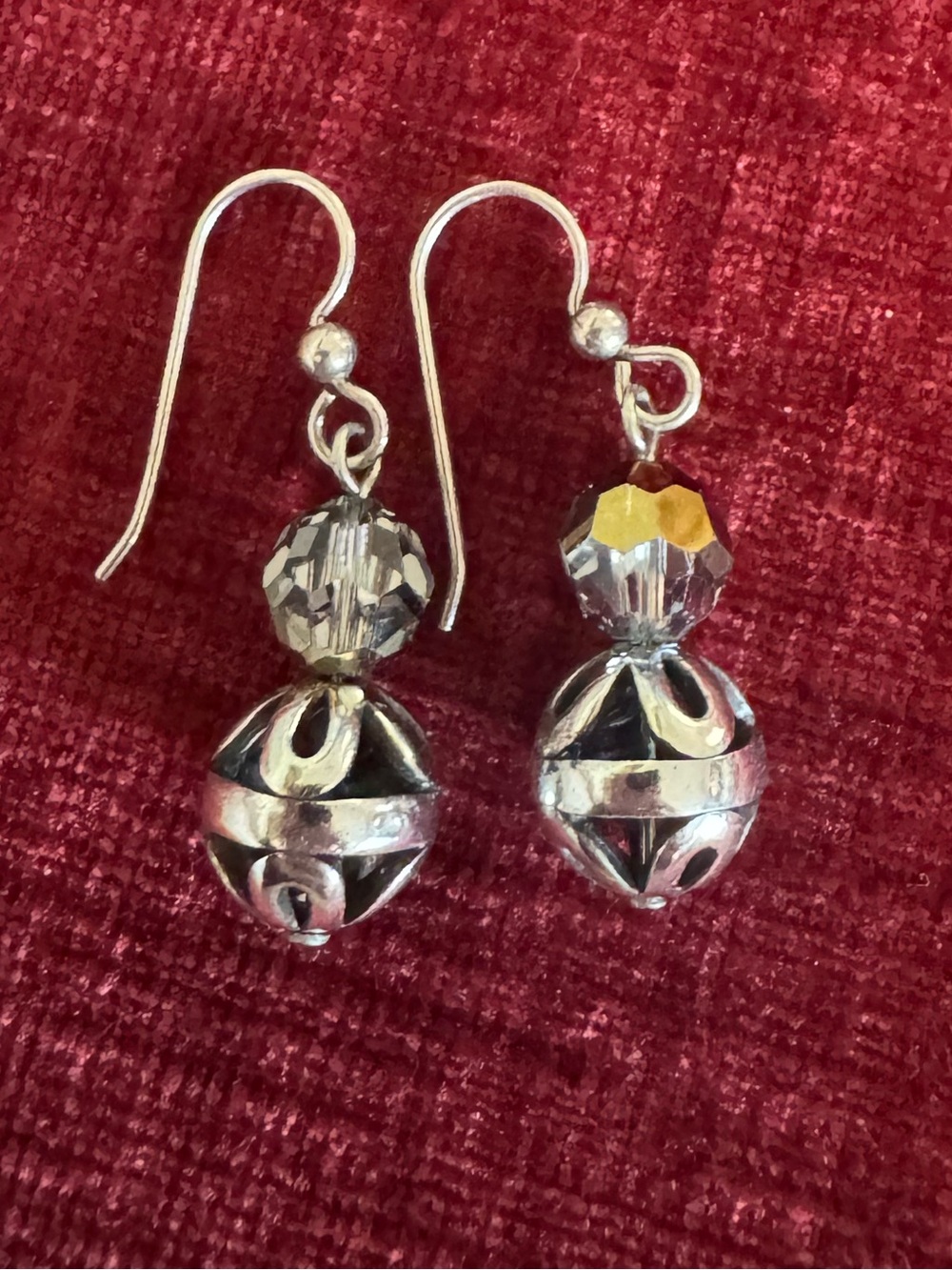Retired Vintage Brighton Silver-tone Dangle Earrings with Faceted Bead